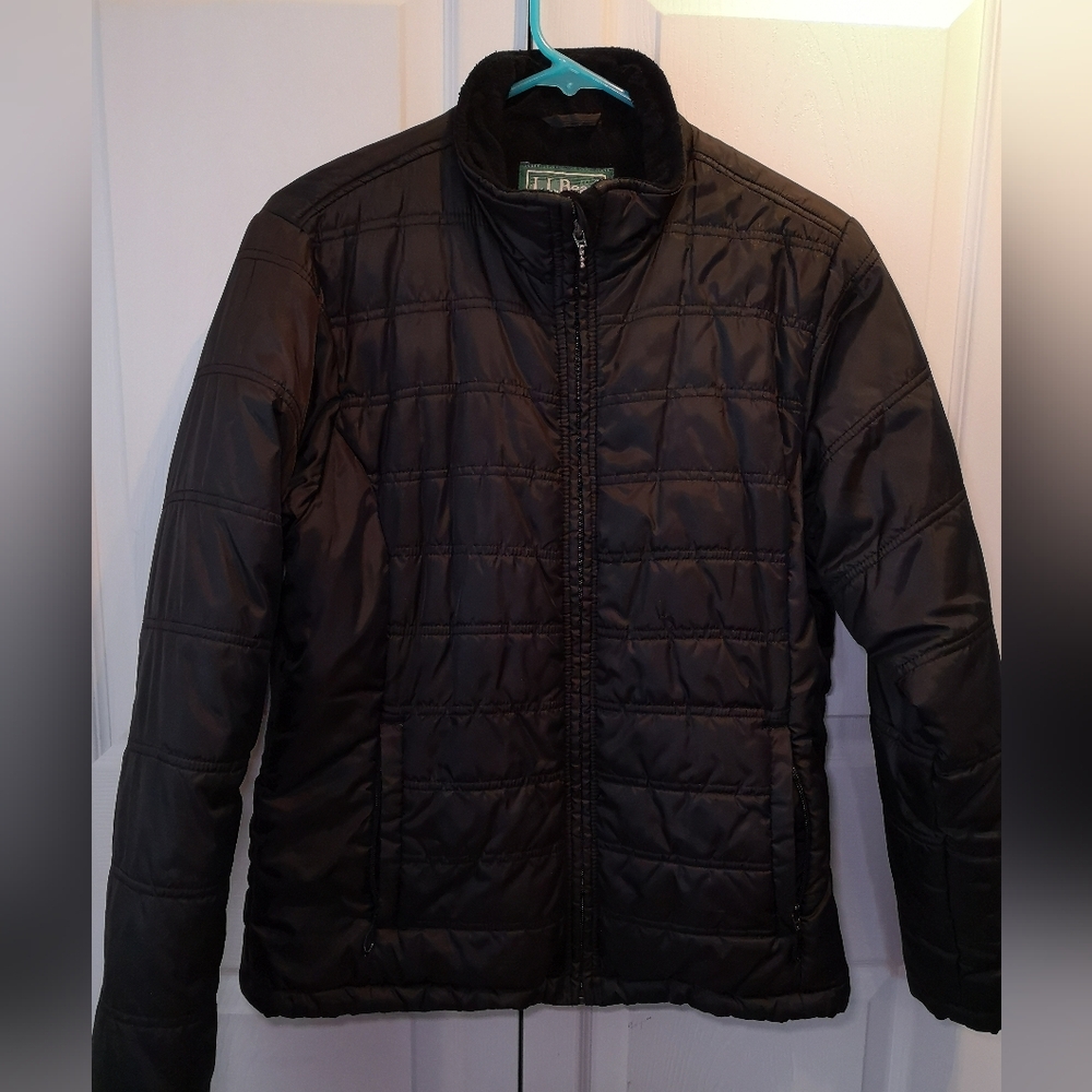 L.L.Bean Black Quilted Jacket Misses Large Cozy Fleece Lined
